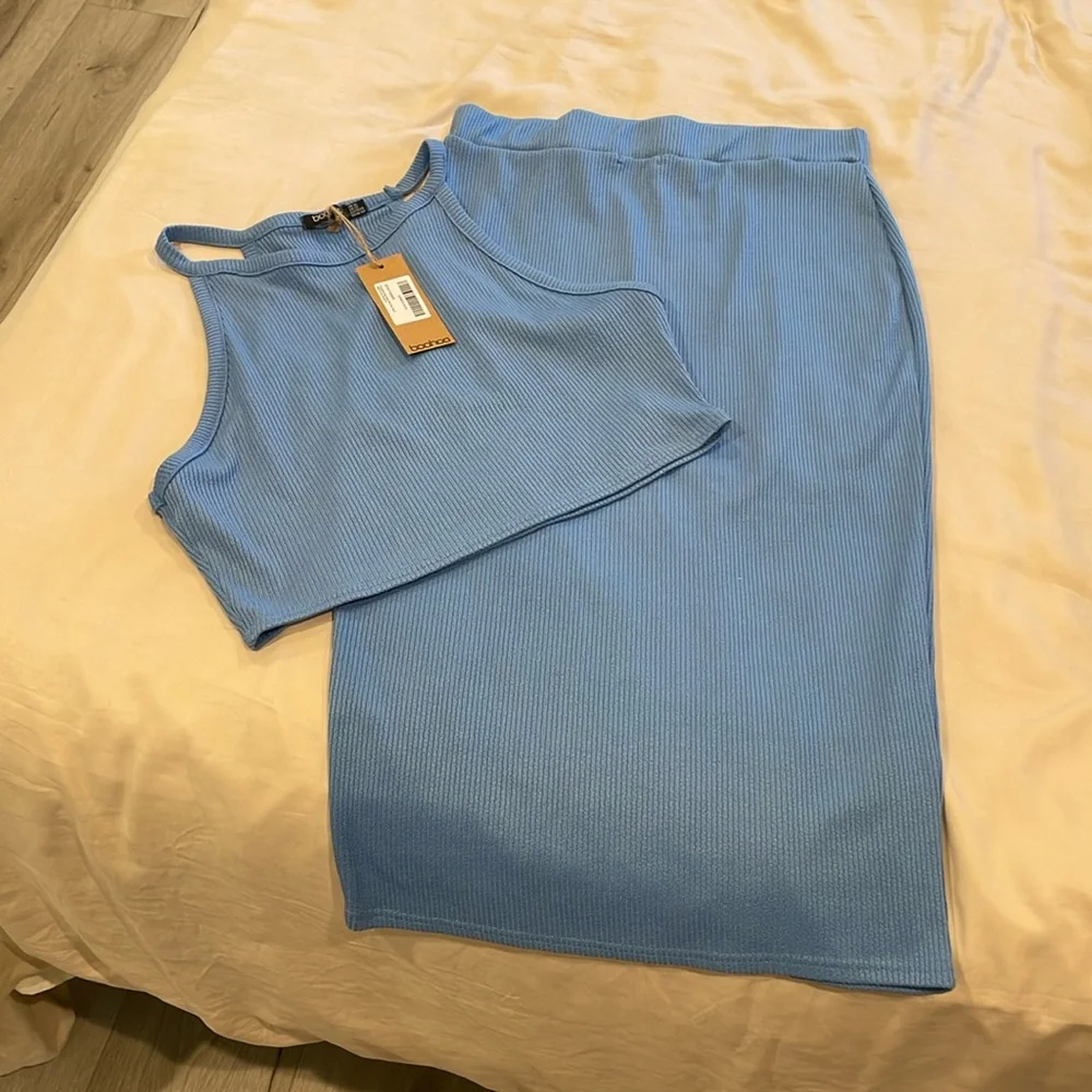 Boohoo Blue Ribbed Set - Picture 1 of 3
